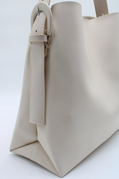 LASSO Women's Black Large Size Soft Leather Inside Suede Magnet Closure Zippered Shopper Bag with Inner Compartment