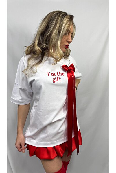 Giulliette Concept Oversized Embroidered T-shirt – Cotton + Removable Satin Bow