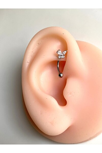 kurukafagift Çelik Kıkırdak Zirkon Taşlı Banana Rook Piercing Kelebek Figürlü...