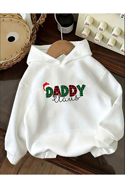 BG BASKI ATÖLYESİ Yeni Yıl Temalı Daddy / Baba Yazılı Ekose Desenli Baskılı Regular Basic Sweatshirt/Hoodie