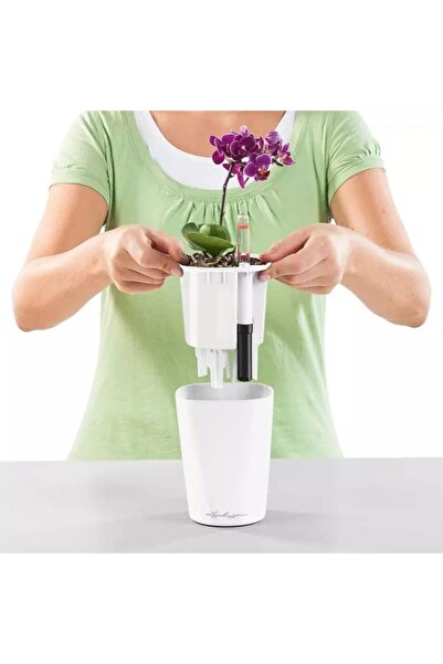 Lechuza MINI-DELTINI Self-Watering Pot 0.4 L, Glossy Beige