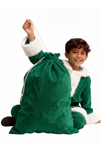 Kostüm Sarayı حقيبة هدايا سانتا كلوز باللون الأخضر حجم صغير (45 × 70 سم)