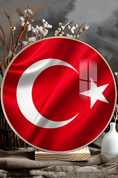 kutuTR 3D Görünümlü 2D UV Baskı Temperli Cam Tablo–Altın Çerçeveli Türk Bayra...