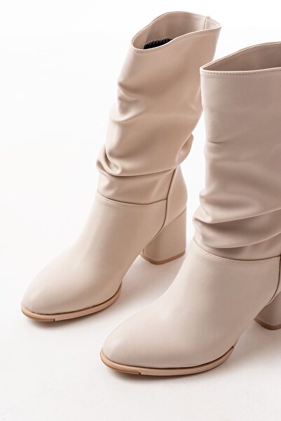 Zerenyus Zri̇n-2430 Premium Beige Heeled Bellows Casual Women's Boots