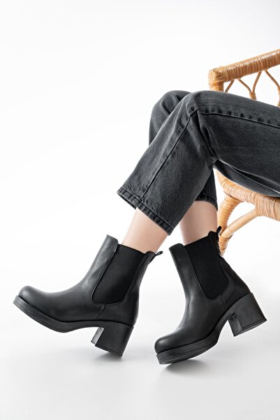 Zerenyus Zri̇n-3056 Premium Black Elastic Thick Heeled Casual Women's Boots