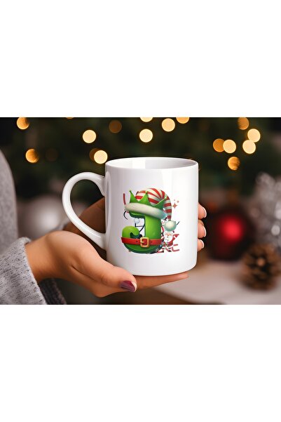 Beramussa J Initial Letter New Year Themed Mug Cup – Green Christmas Design C...