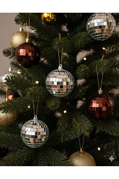 Barış Süs P Yılbaşı Kahverengi-Gümüş Disko Topu Ağaç Süsü 6 CM 6'lı