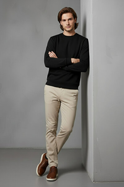 evolise Unisex Winter Black Three Thread Sh Fleece-Lined Thick Crew Neck Basic Sweatshirt