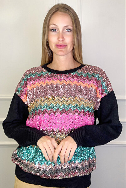 LEVLA PARIS Colorful Sweater with Sequins on the Front
