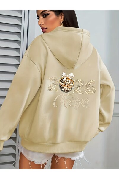 MODAVİBE Hanorac cu glugă imprimat „2026 Happy New Year” – Tematică de Anul N...