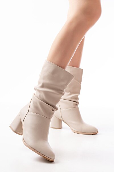 Zerenyus Zri̇n-2430 Premium Beige Heeled Bellows Casual Women's Boots