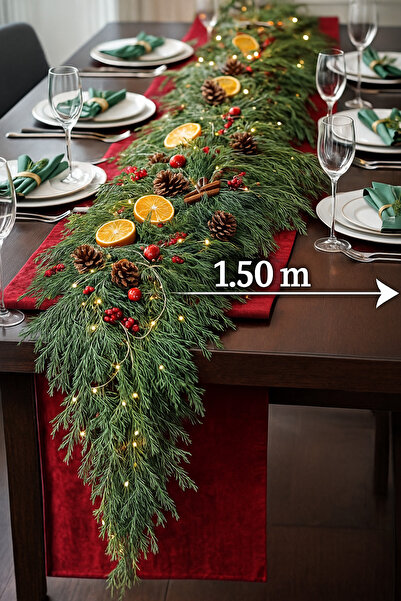 Marrone Canlı Garland 150 cm Masa Ve Şömine Süsü Tüm Süsler Dahil Yılbaşı Süsleri