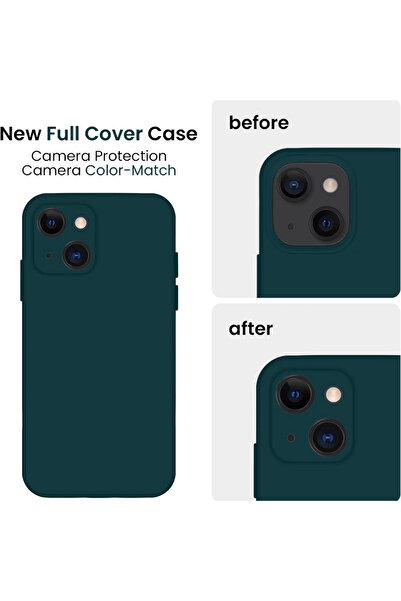 Apple Velvety silicone case for iPhone 14 with microfiber interior and camera protection - Dark green