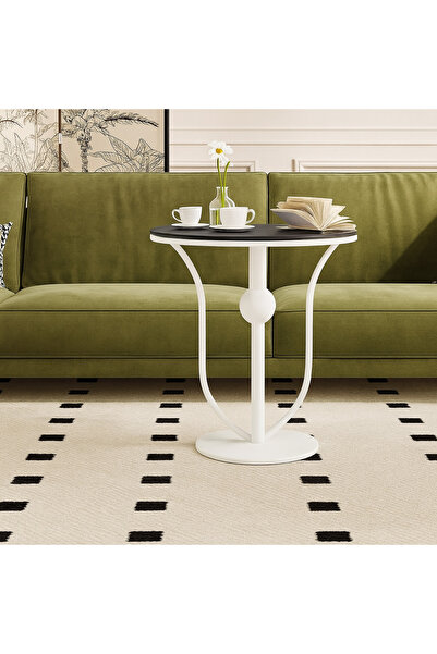 Generic Iron side table with black and white marble alternative - 45×45×60cm