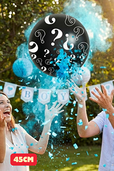 Baloncu Dede Erkek Mavi Konfetil Baby Shower Parti Cinsiyet Belirleme Cinsiye...
