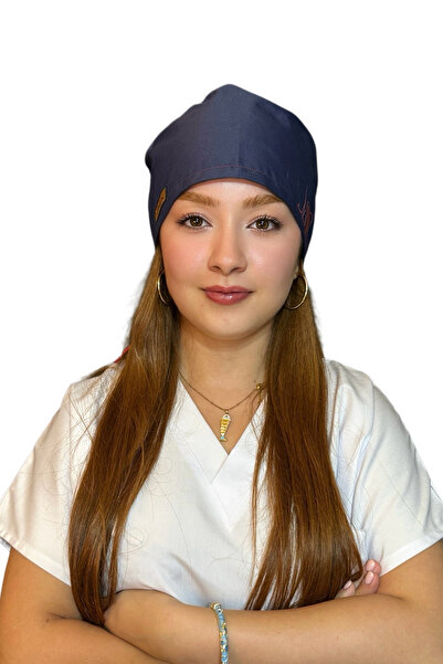 Çimen Butikk Pamuklu Poplin Cerrahi Bone Lacivert Kalp Desenli ve Ayarlanabil...