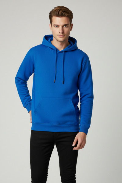TeknoKesgin Men's Three Thread Thick Blue K Hooded Sweatshirt