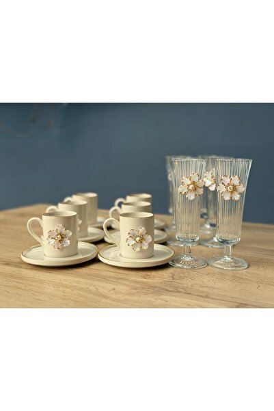 Hediye Köşkü 6 Kişilik 18 Parça Çiçekli Kahve Sunum Seti