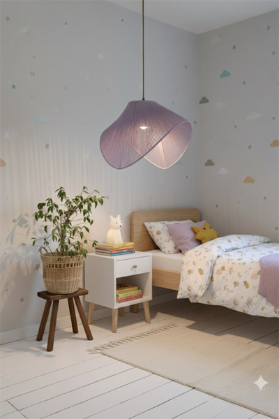 afralya home Lila çocuk odası avizesi-Modern Makrome İp Sarkıt Tavan Lambası Aydınlatma(Duy Dahil)