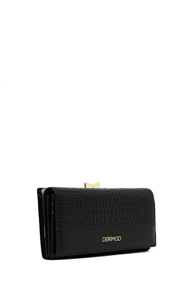 Derimod Women's Black Crocodile Patterned Wallet 000A2D5627E3