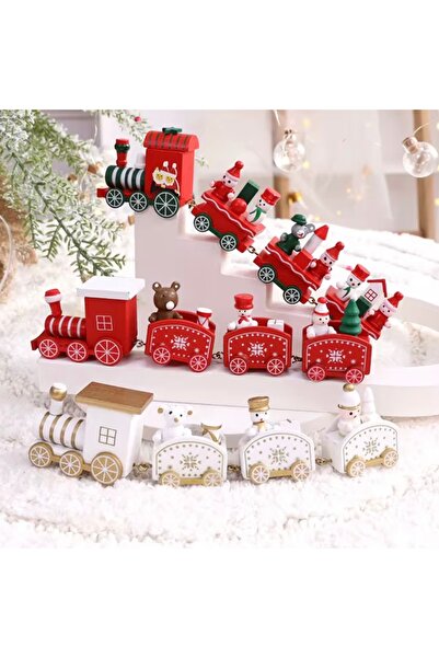Denn Store Tren Crăciun rosu , trenuleț Crăciun din lemn pentru Brad, decoratiune Craciun