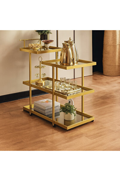 Generic Serving cart made of iron and gold glass - 80×35×80