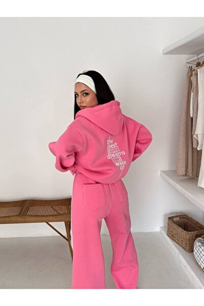 By Kuzey Aras 3 Piece Sporty Chic Set – Hooded Zippered Tops Striped Detail Sweatpants Crop Bustier