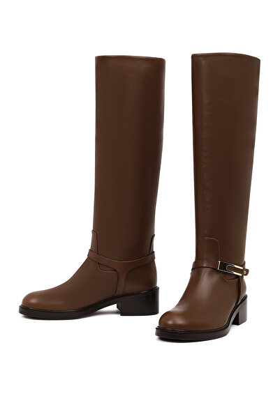 Derimod Women's Brown Buckle Leather Boots 25Wfd101518