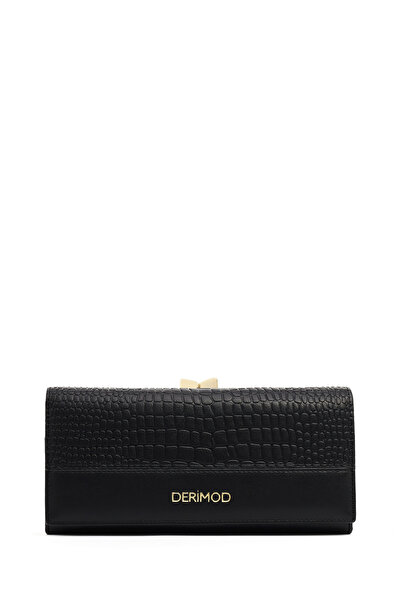 Derimod Women's Black Crocodile Patterned Wallet 000A2D5627E3