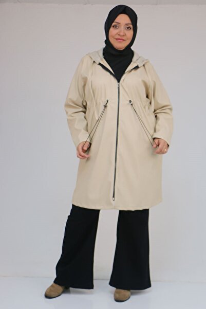 Eslina 53055 معطف جلد زارا بتفاصيل مطاطية للأطفال مقاس كبير - بيج