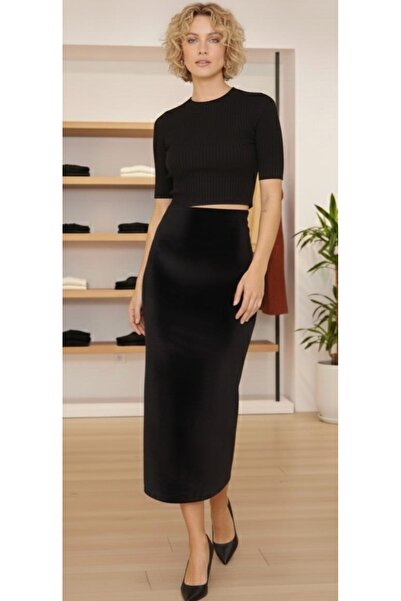 bright moon Women's Velvet Pencil Skirt with Slit Detail at the Back