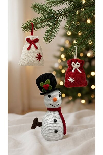 Amigurumi El Örgüsü Kardan Adam Yılbaşı Temalı Büyük Boy Dekoratif Figür