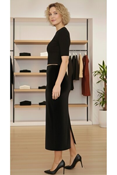 bright moon Women's Velvet Pencil Skirt with Slit Detail at the Back