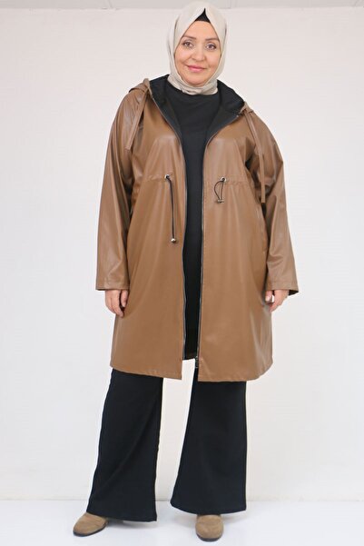 Eslina 53055 معطف جلد زارا بتفاصيل مطاطية للأطفال مقاس كبير - أسمر