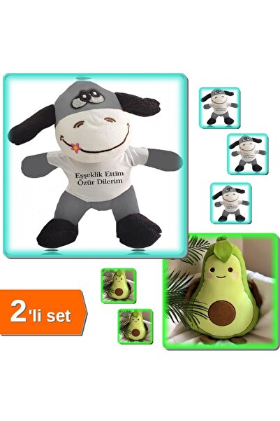 HerEveOyuncak Oyuncak Peluş Eşeklik Ettim Tişörtlü Eşek + Avokado Yastık - 2l...