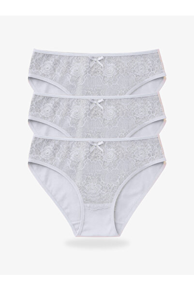 IPL Women's Panties, Women's Lace Detail Cotton 3-Piece Panties Set (White)