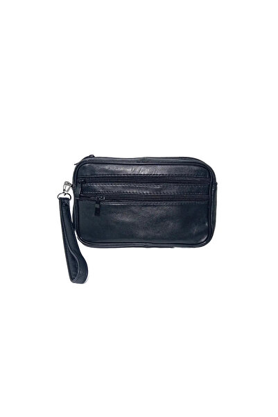 Magrot Men's black leather handheld pouch, one main compartment, 14 x 22 cm, 24034