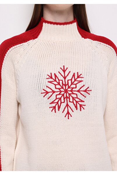 Colin's Regular Fit Mock Neck Embroidered Women's Ecru Sweater