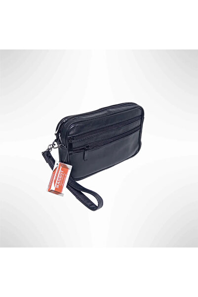 Magrot Men's black leather handheld pouch, one main compartment, 14 x 22 cm, 24034