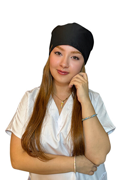 Cotton Poplin Surgical Cap Black Adjustable | Hospital and Chef Cap