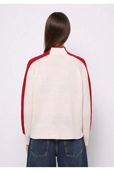 Colin's Regular Fit Mock Neck Embroidered Women's Ecru Sweater