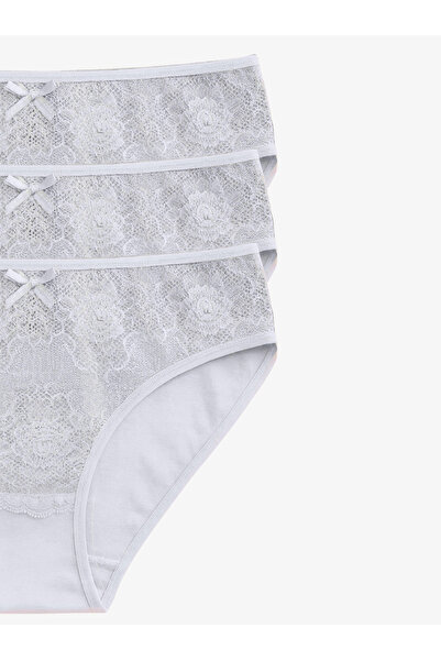 IPL Women's Panties, Women's Lace Detail Cotton 3-Piece Panties Set (White)