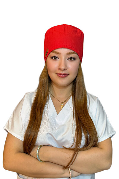 Çimen Butikk Pamuklu Poplin Cerrahi Bone Kırmızı Ayarlanabilir | Hastane ve Aşçı Bonesi