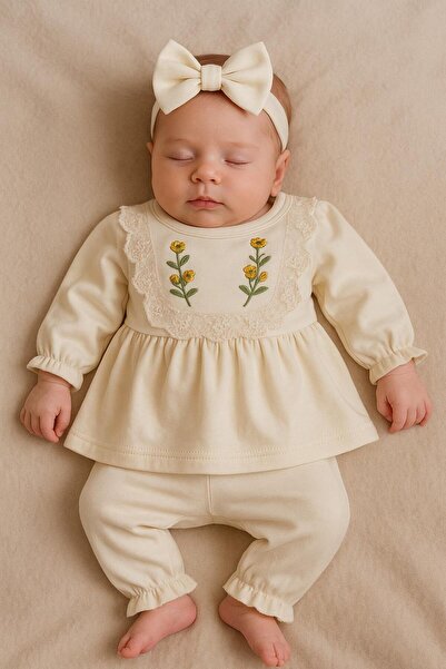 alnaymino hastane çıkışı dantelli nakışlı fiyonk lu organik pamuk