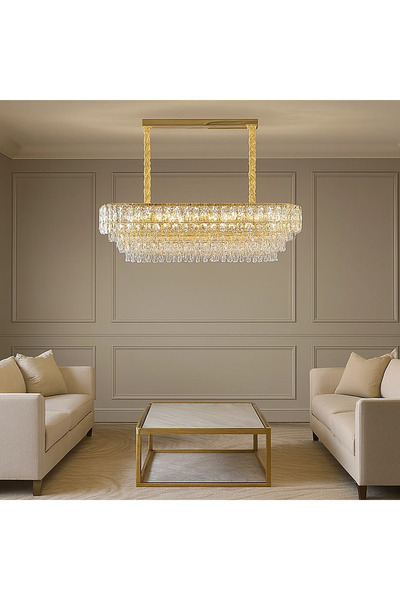 HAMER ثريا كريستال نجف علاقي مودرن ذهبي E14*14 مقاس 1000*350 ملم