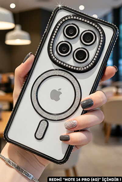 cepmoda حافظة هاتف ريدمي 'نوت 14 برو (4G)' بتصميم حجر لامع مع تقنية ماج سيف -...