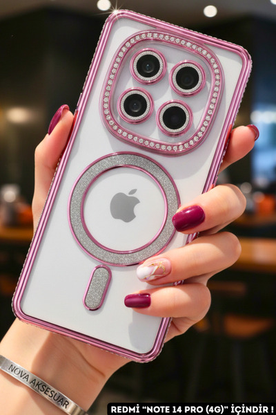 cepmoda حافظة هاتف ريدمي 'نوت 14 برو (4G)' بتصميم حجر لامع مع تقنية ماج سيف -...