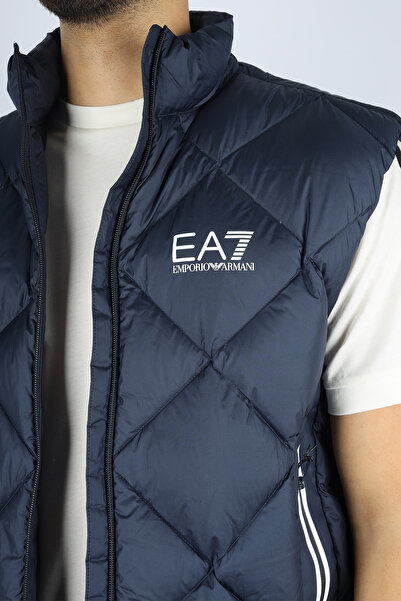 EA7 Men's Sleeveless Mock Neck Inflatable Zipper Closure Navy Blue Vest 7m001002 Af15923-Ub102