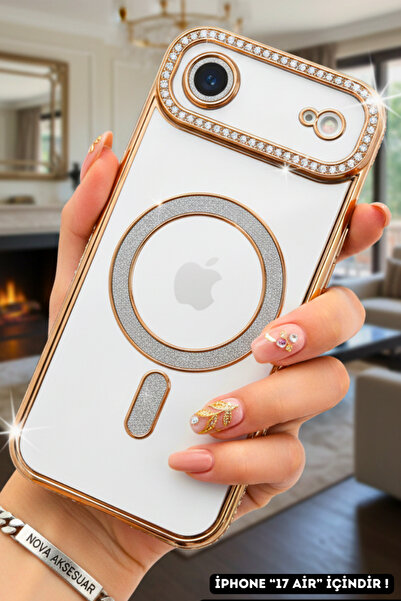 cepmoda حافظة هاتف iPhonE “17 AİR” من نوع Magsafe مرصعة بالكريستال - غطاء فاخ...