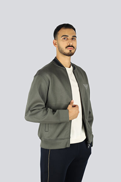 Emporio Armani Men's Regular Fit Mock Neck Eagle Logo Embossed Zippered Black Sweatshirt Em002877 Af17545-U8120